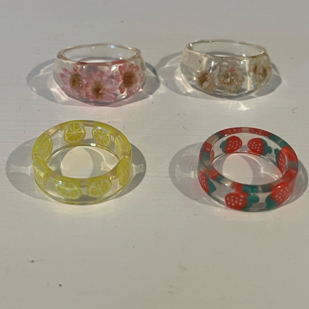 4 Resin Dings of Lemons, Watermelons and Dried Flowers